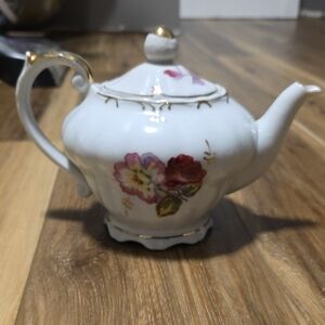 Floral White and Gold Teapot
